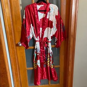 SANG YUAN NIAO Satin Vibrant Japanese Scene Belted Lightweight Kimono Robe